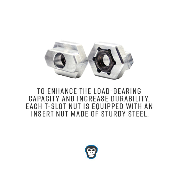 T-Slot Nuts, Billet Aluminum with Steel Nut Inserts.